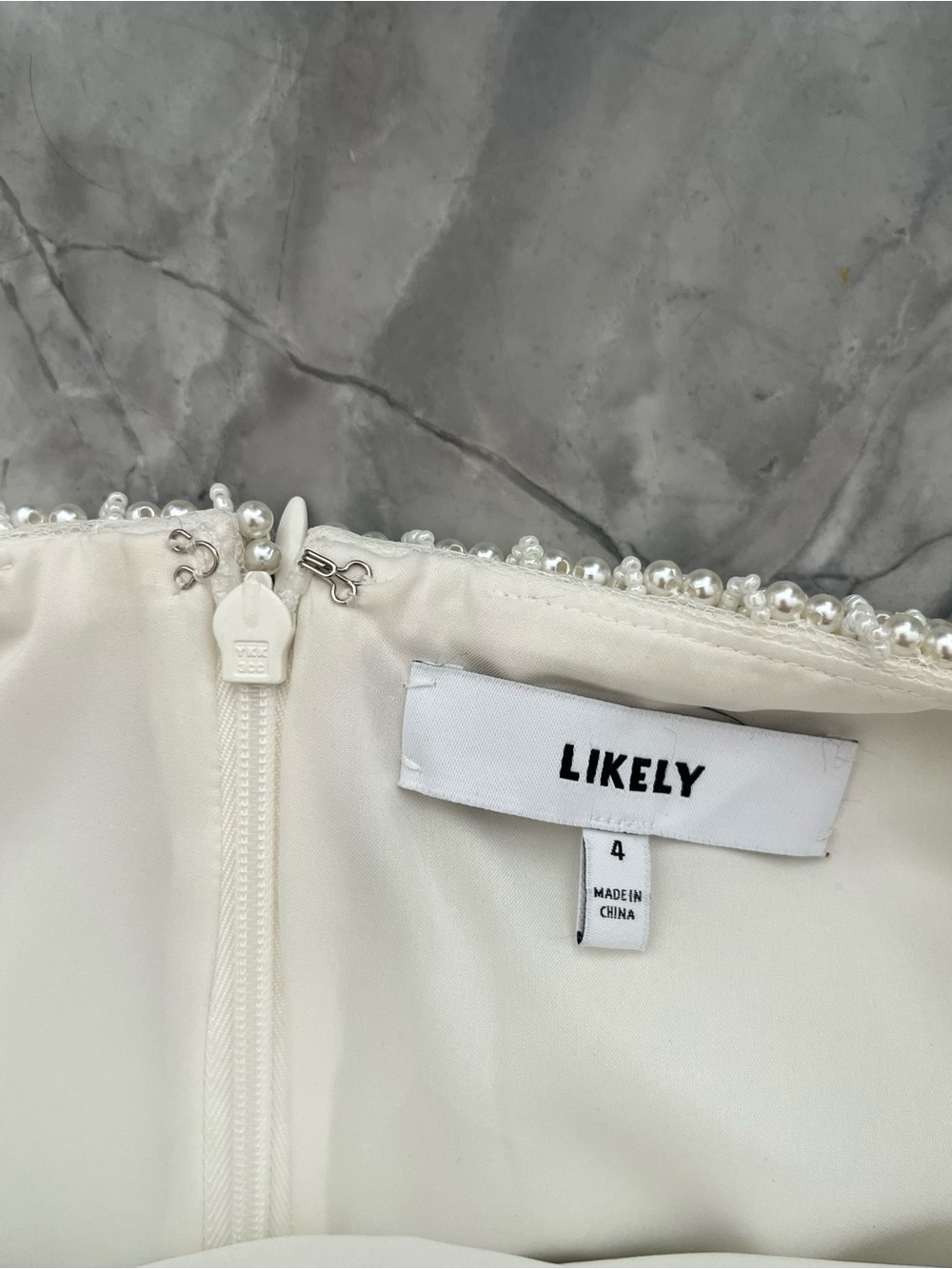 LIKELY Pearl Trim White Sheath Dress Sz 4 - Bridal Shower/Rehearsal/Formal - Picture 9 of 9
